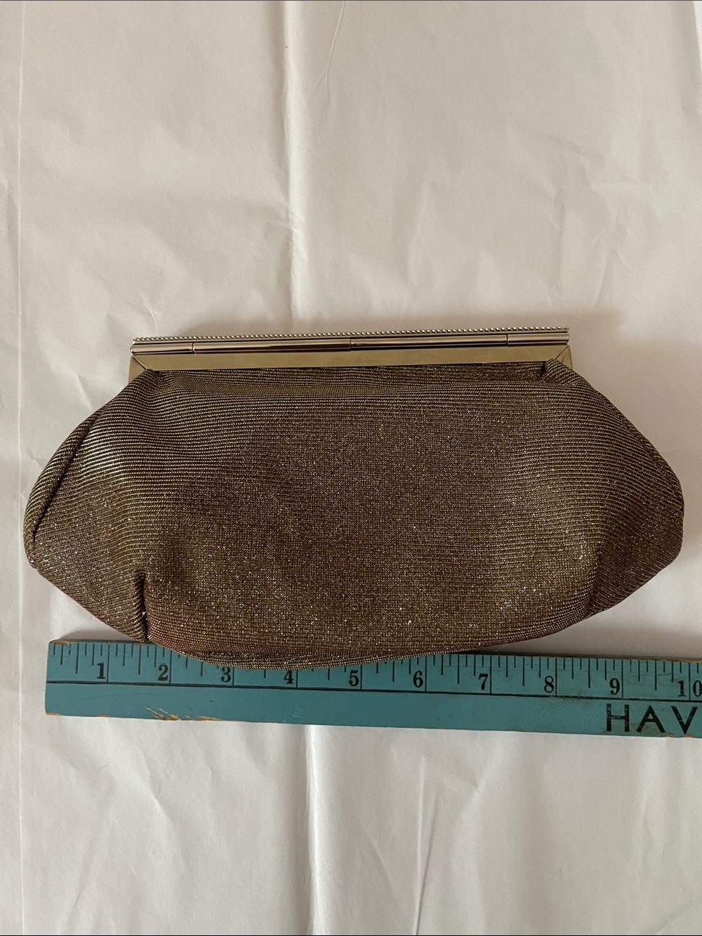 Mon Cheri Brown and Gold Pleated Clutch / Purse with Rhinestone Closure - Picture 15 of 16